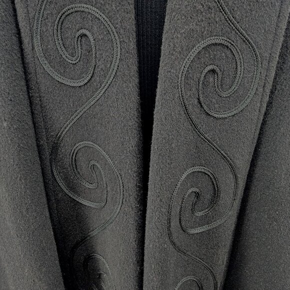 Vintage 80s Embroidered Black Wool Swing Coat, Women's XXL - Picture 6 of 9